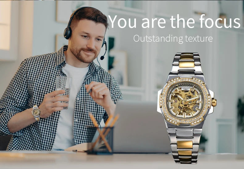 LONGLUX automatic man watch luxury stainless steel wholesale mechanical wristwatches skeleton waterproof diamond watch man watch