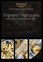 LONGLUX automatic man watch luxury stainless steel wholesale mechanical wristwatches skeleton waterproof diamond watch man watch